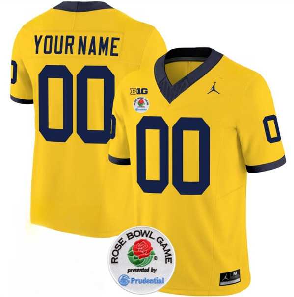 Mens Michigan Wolverines ACTIVE PLAYER Custom 2023 F.U.S.E. Yellow Rose Bowl Patch Stitched Jersey->customized ncaa jersey->Custom Jersey